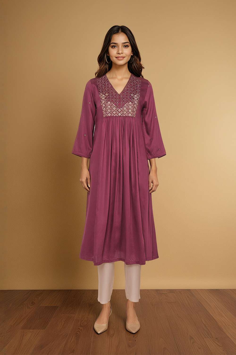 Violet Embroidery Modal Kurta image number null