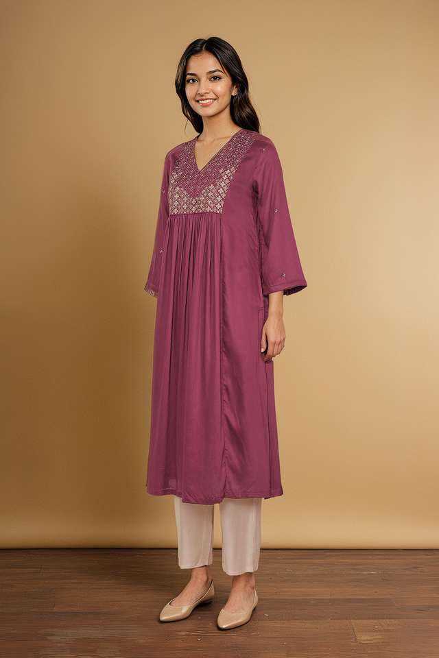 Violet Embroidery Modal Kurta thumbnail image number null