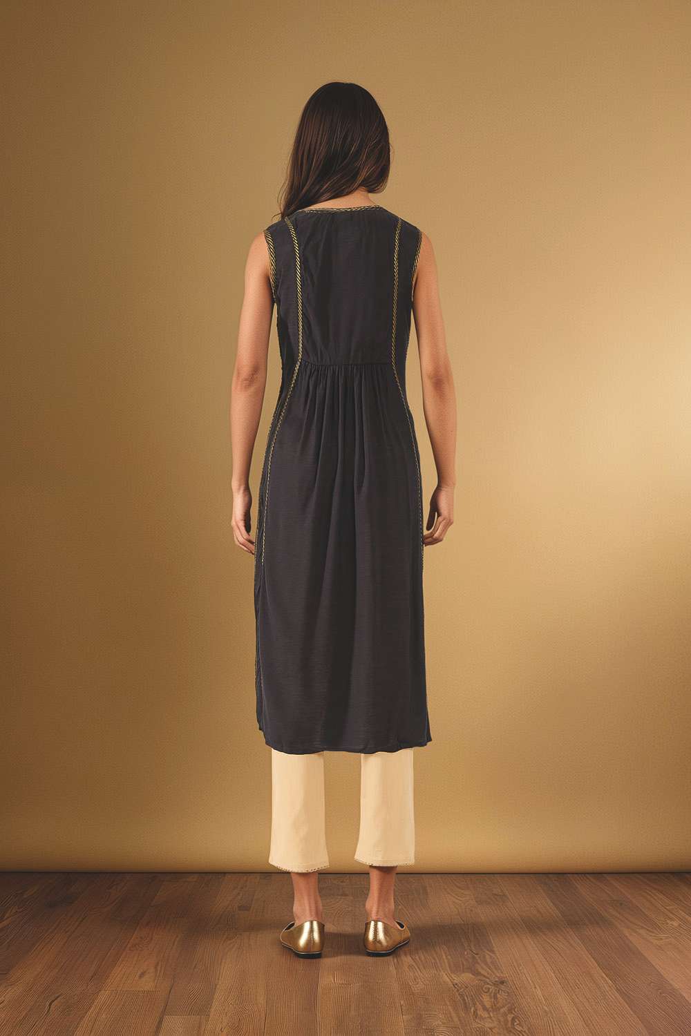 Black Embroidered Viscose Kurta image number null