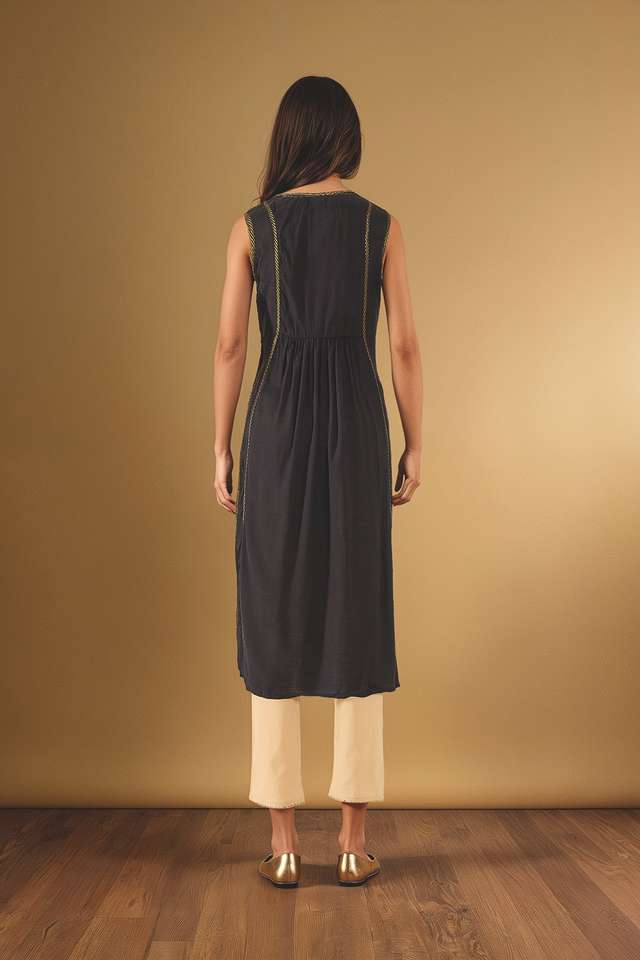Black Embroidered Viscose Kurta thumbnail image number null