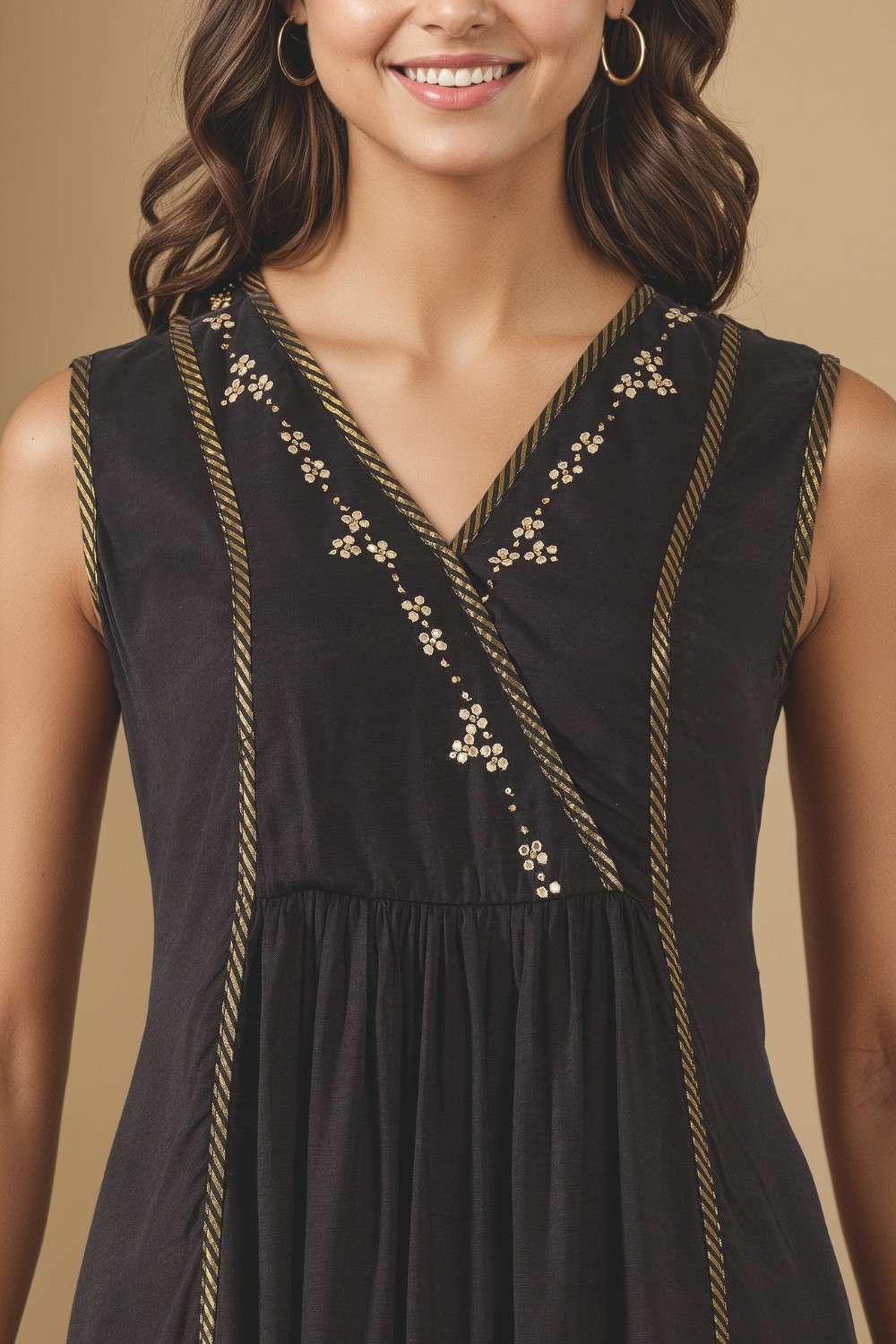 Black Embroidered Viscose Kurta image number null