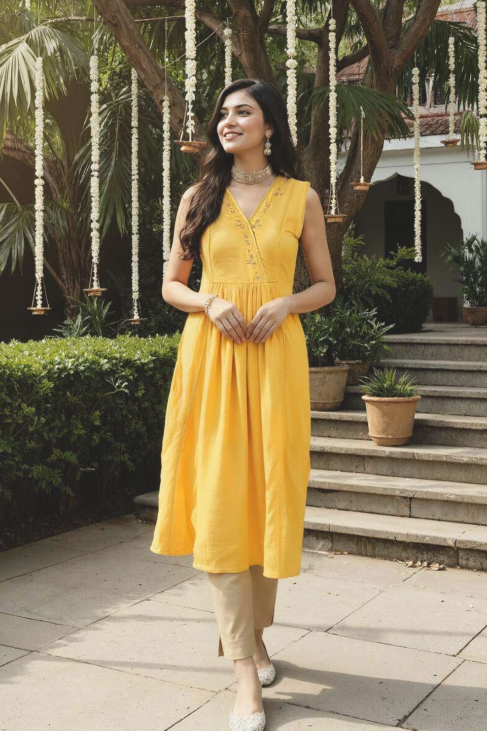 Yellow Embroidered Viscose Kurta