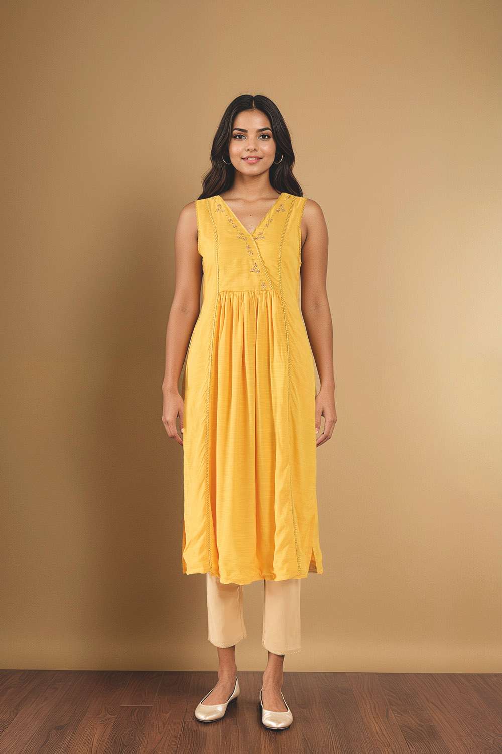 Yellow Embroidered Viscose Kurta image number null