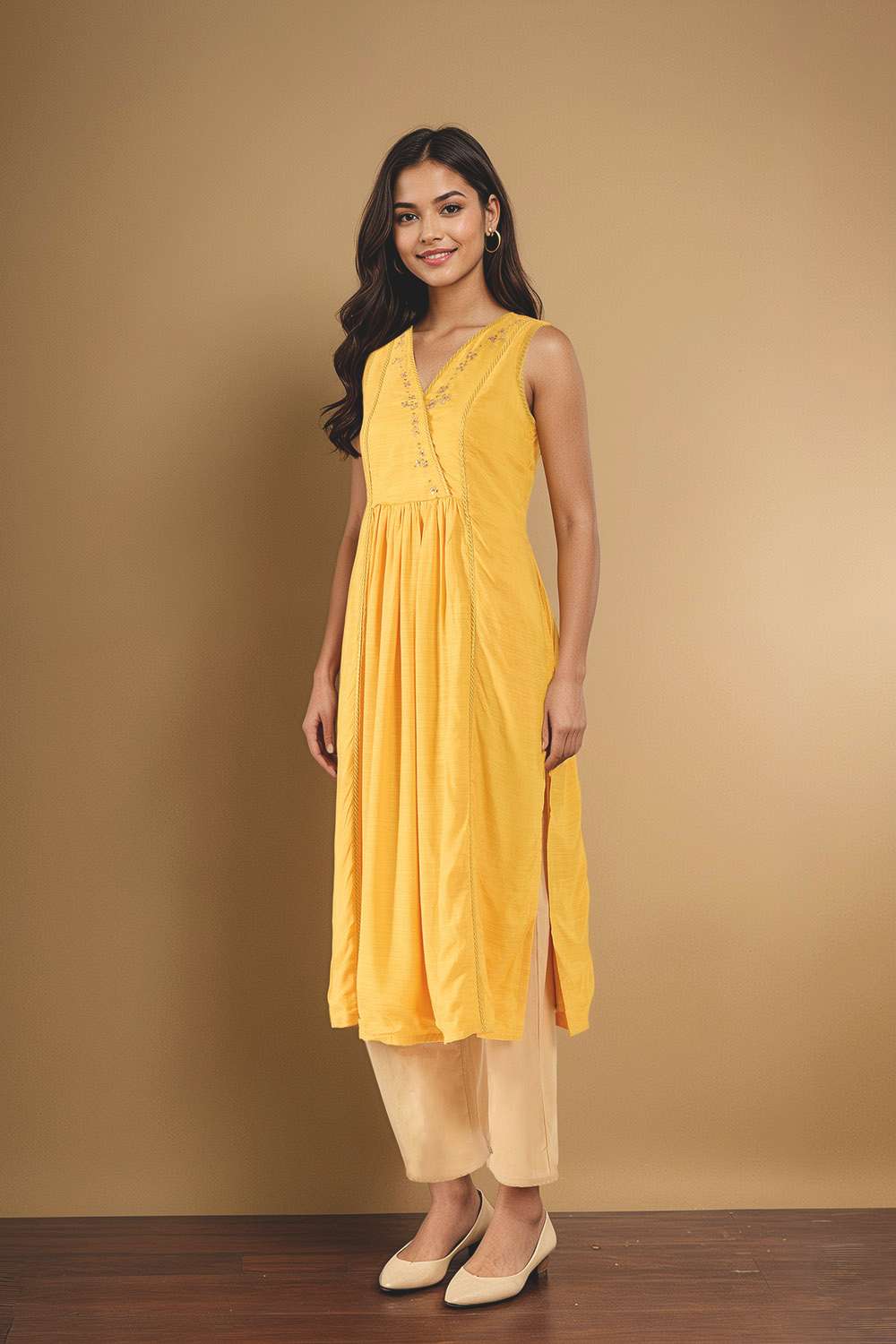 Yellow Embroidered Viscose Kurta image number null