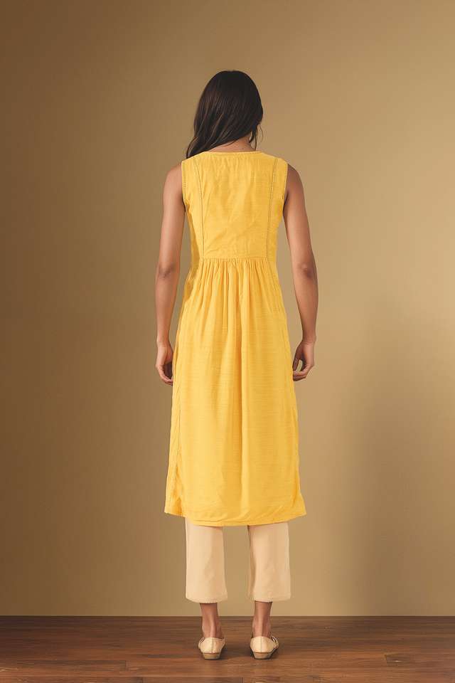 Yellow Embroidered Viscose Kurta thumbnail image number null