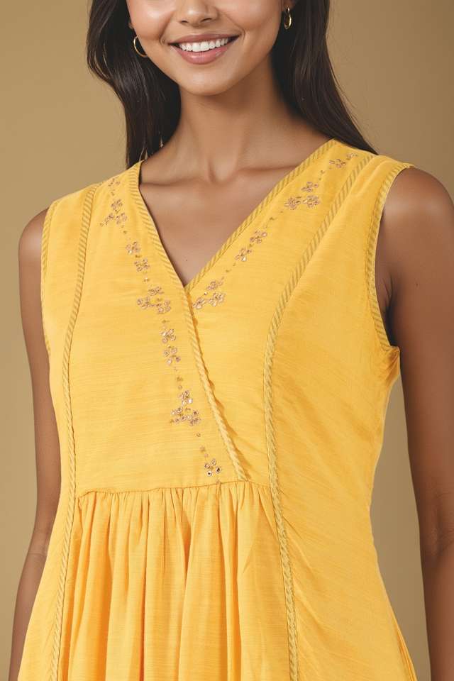Yellow Embroidered Viscose Kurta thumbnail image number null