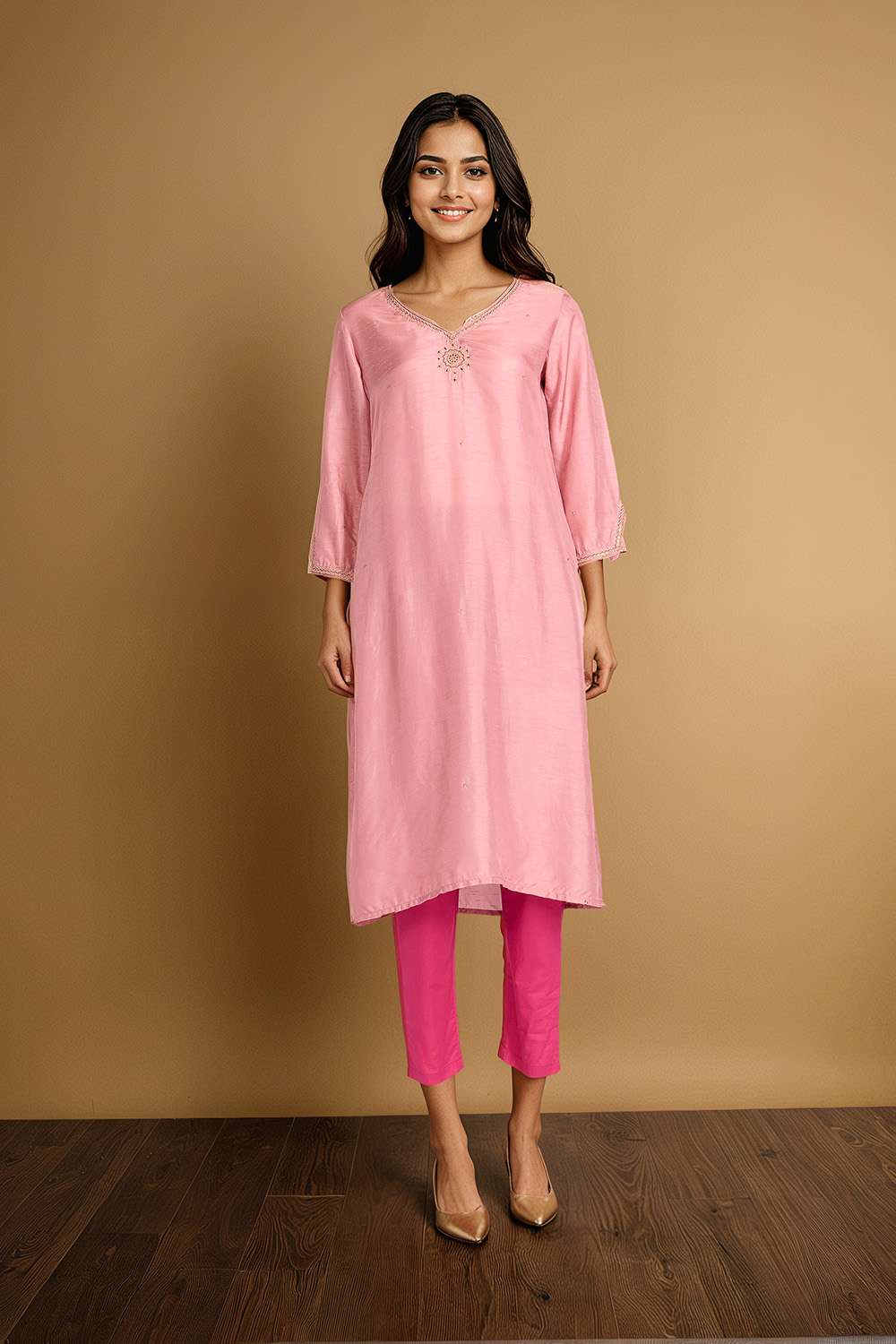 Pink Embroidery Viscose Kurta image number null