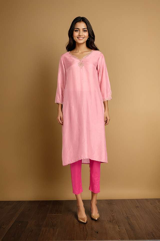 Pink Embroidery Viscose Kurta thumbnail image number null