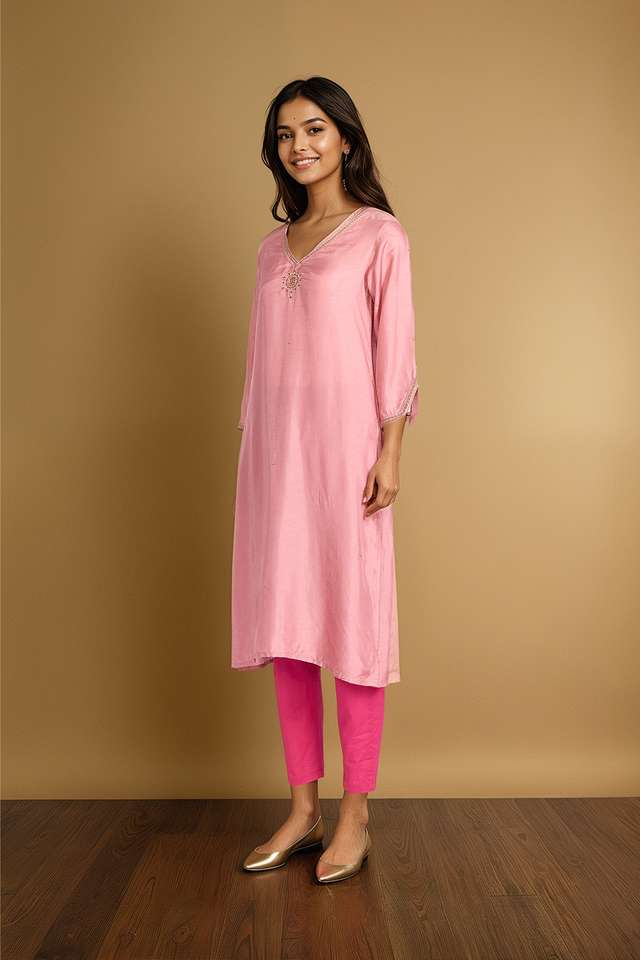 Pink Embroidery Viscose Kurta thumbnail image number null