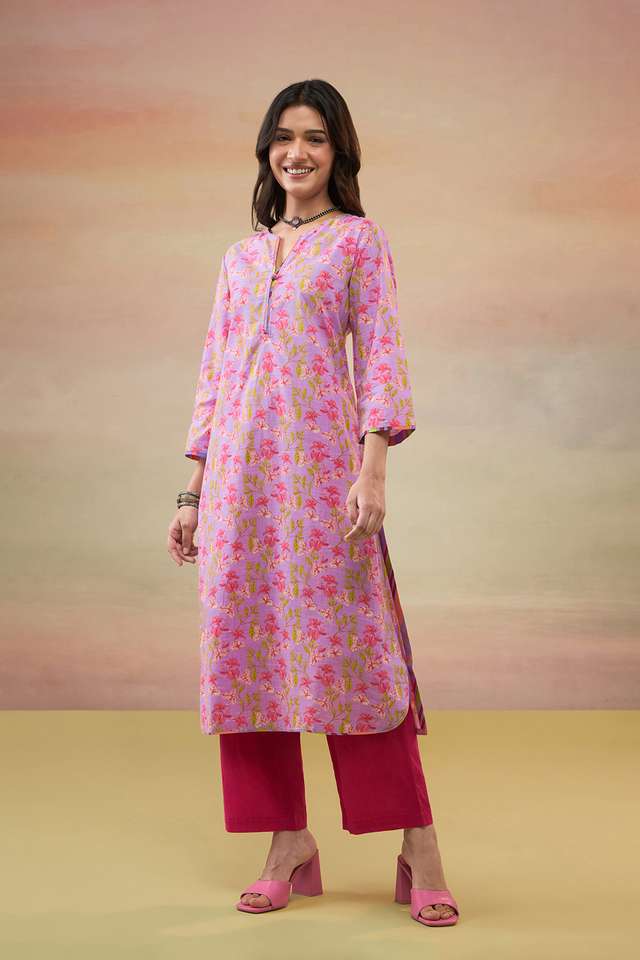 Light Violet Pure Cotton Screen Printed  Kurta thumbnail image number null