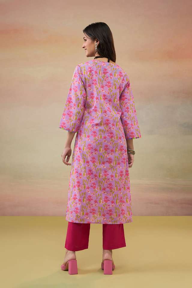 Light Violet Pure Cotton Screen Printed  Kurta thumbnail image number null