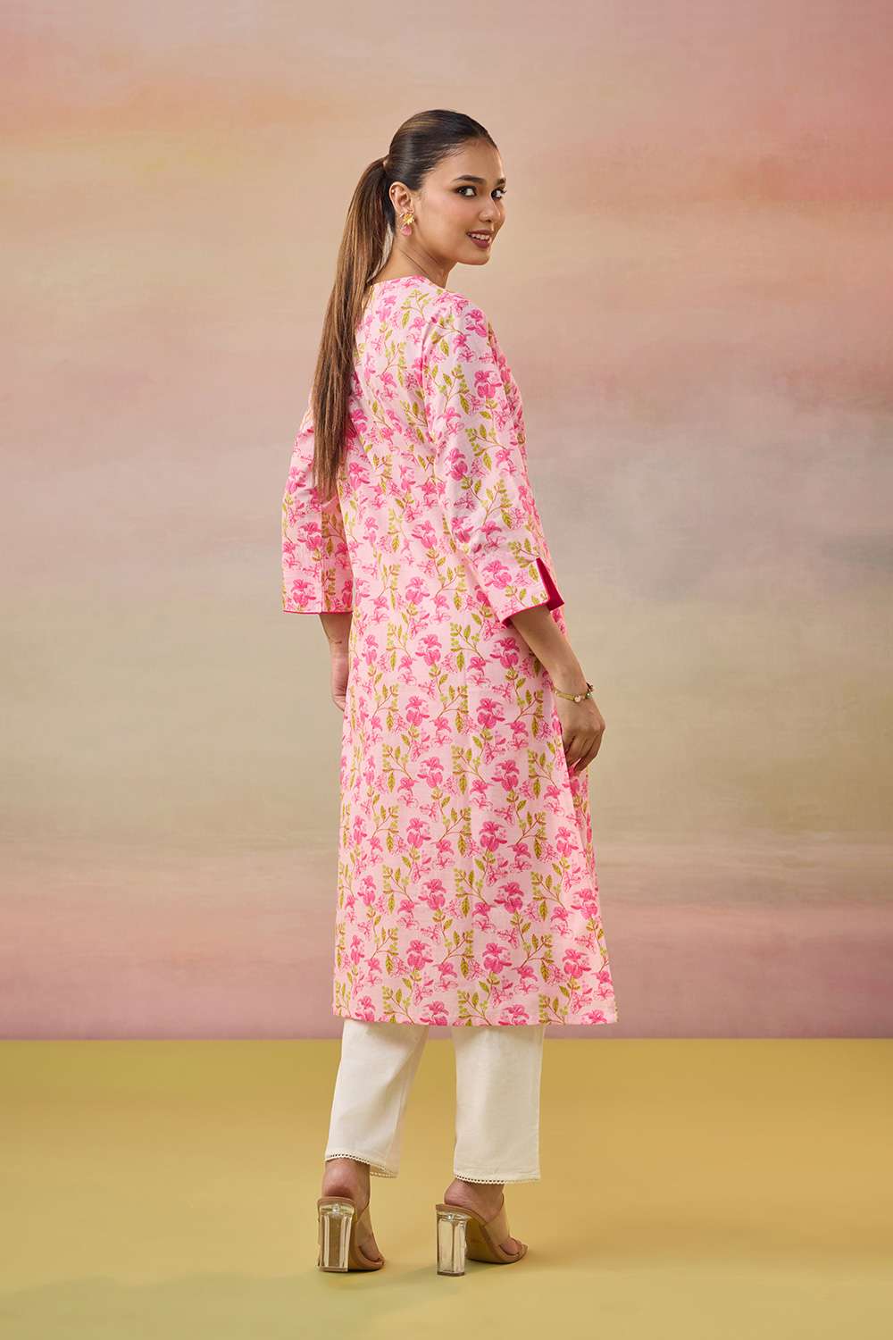 Light Pink Screen Printed  Pure Cotton Kurta image number null