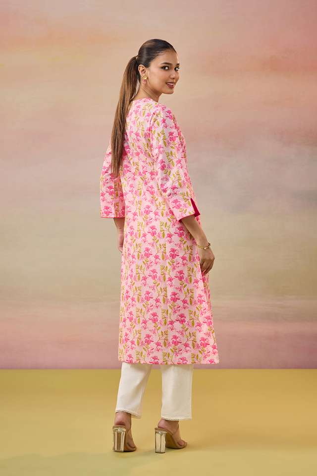 Light Pink Screen Printed  Pure Cotton Kurta thumbnail image number null