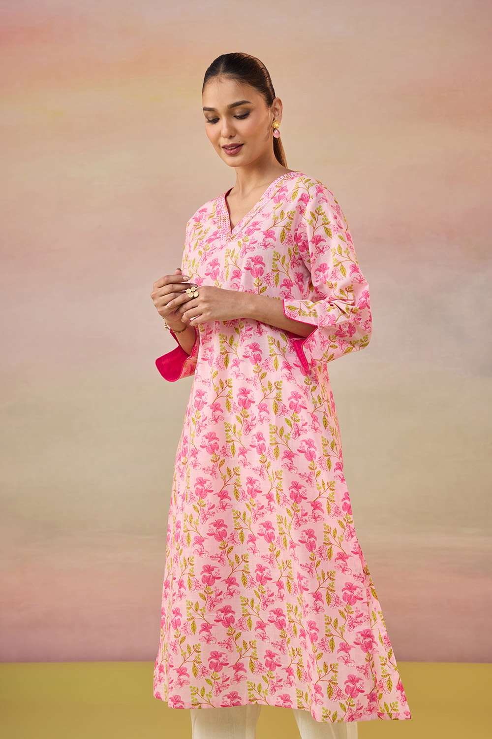Light Pink Screen Printed  Pure Cotton Kurta image number null