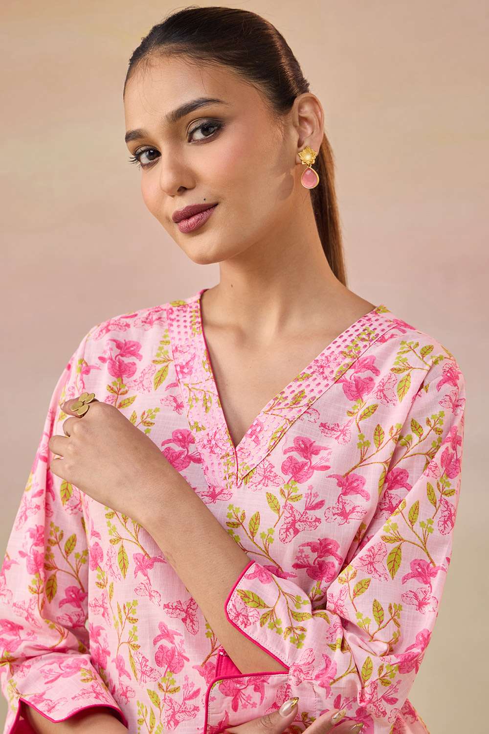 Light Pink Screen Printed  Pure Cotton Kurta image number null