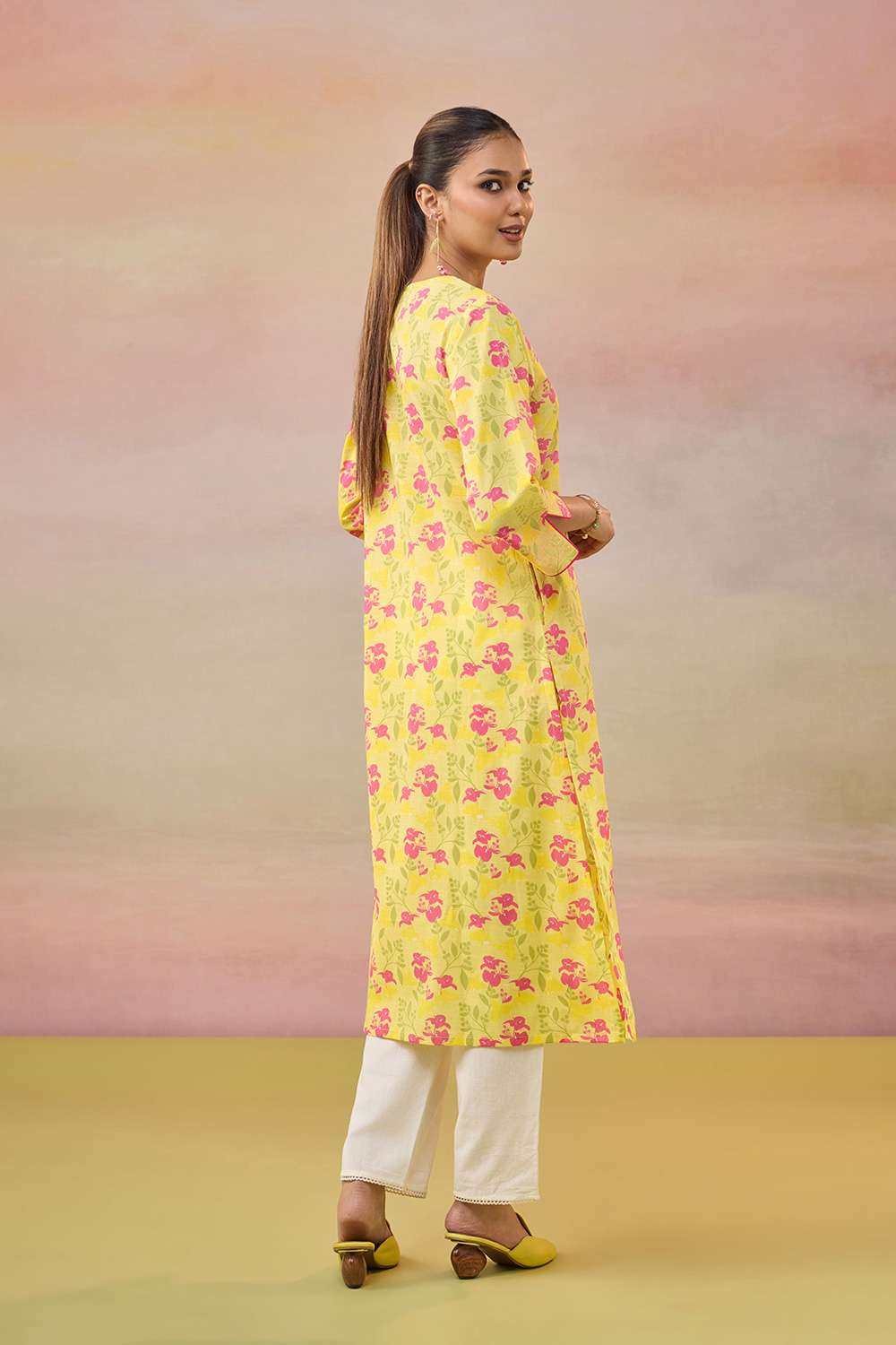 Yellow Screen Printed  Pure Cotton Kurta image number null