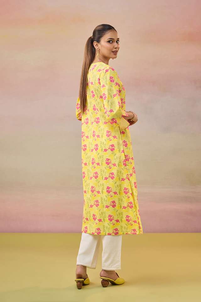Yellow Screen Printed  Pure Cotton Kurta thumbnail image number null
