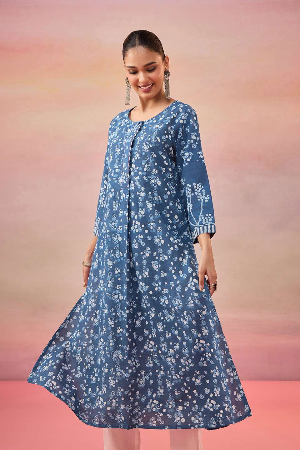 Blue Dabu Block Printed Pure Cotton Kurta