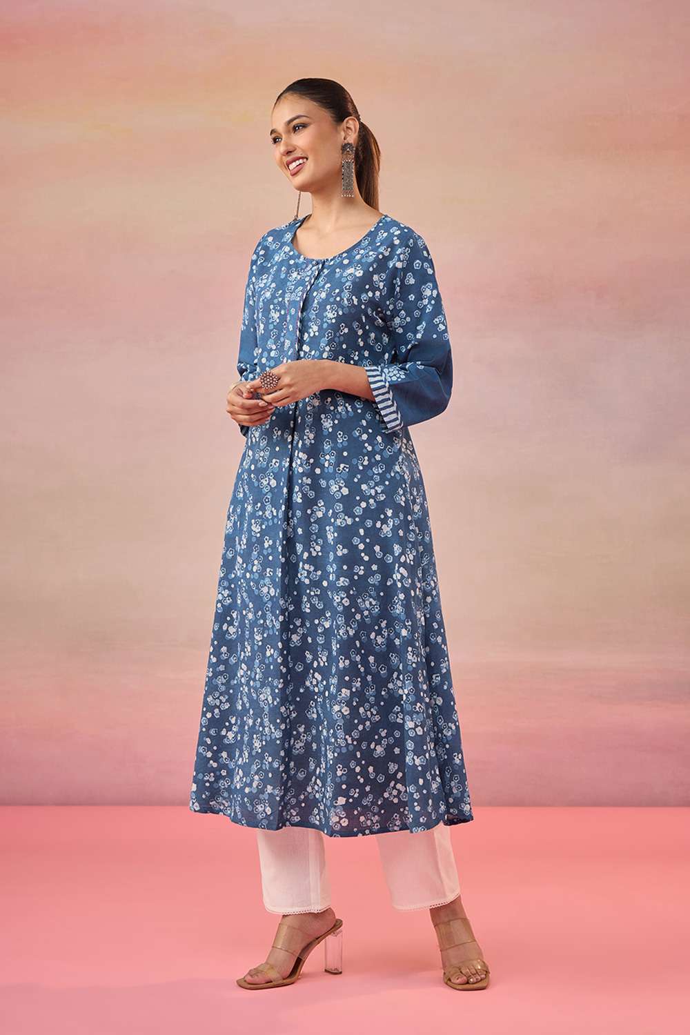 Blue Dabu Block Printed Pure Cotton Kurta image number null
