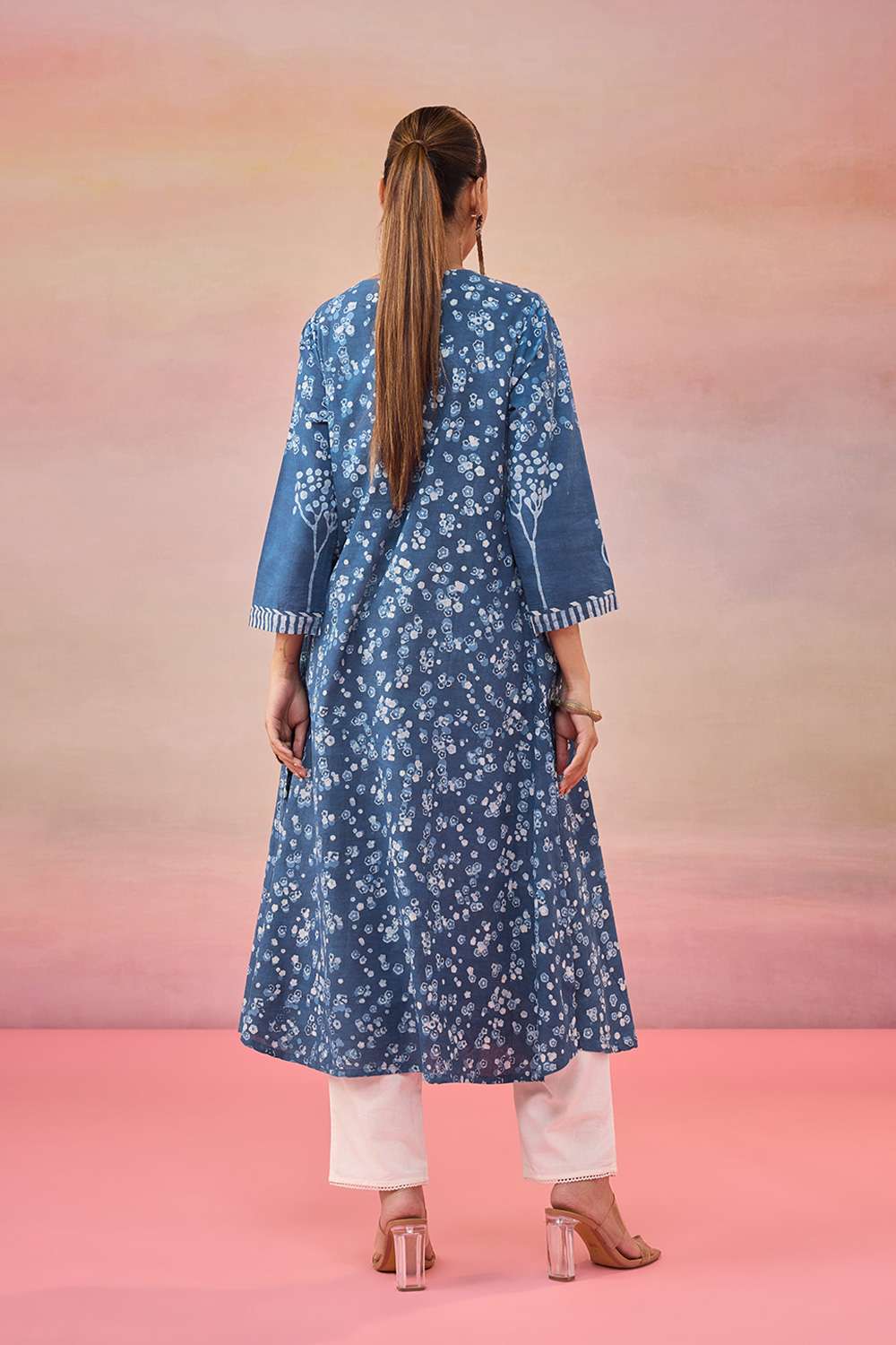 Blue Dabu Block Printed Pure Cotton Kurta image number null
