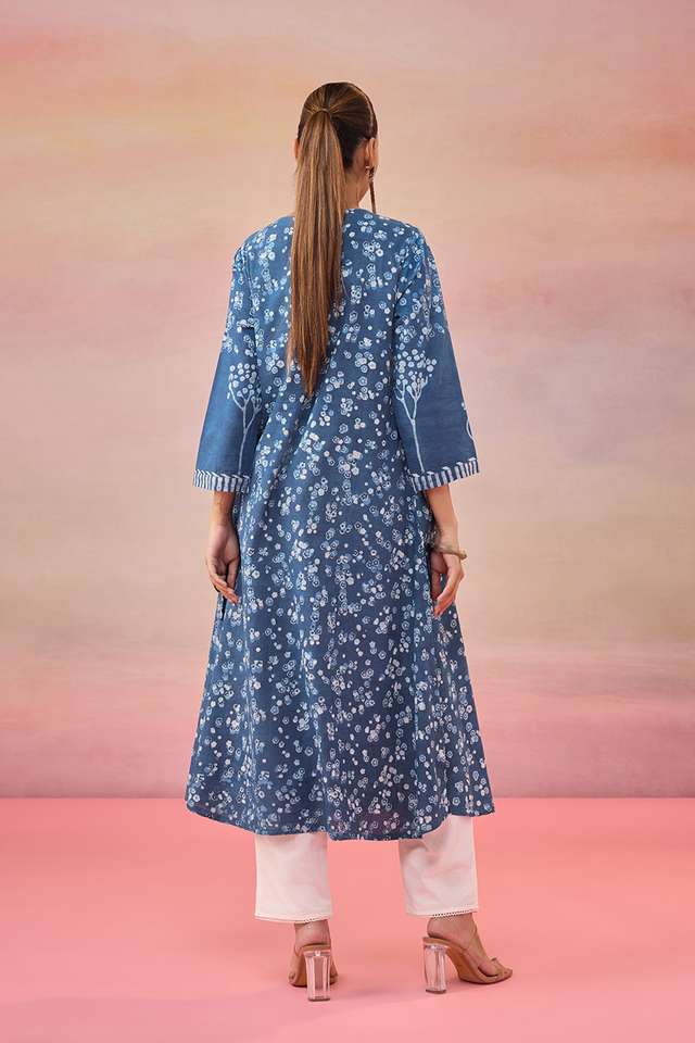 Blue Dabu Block Printed Pure Cotton Kurta thumbnail image number null