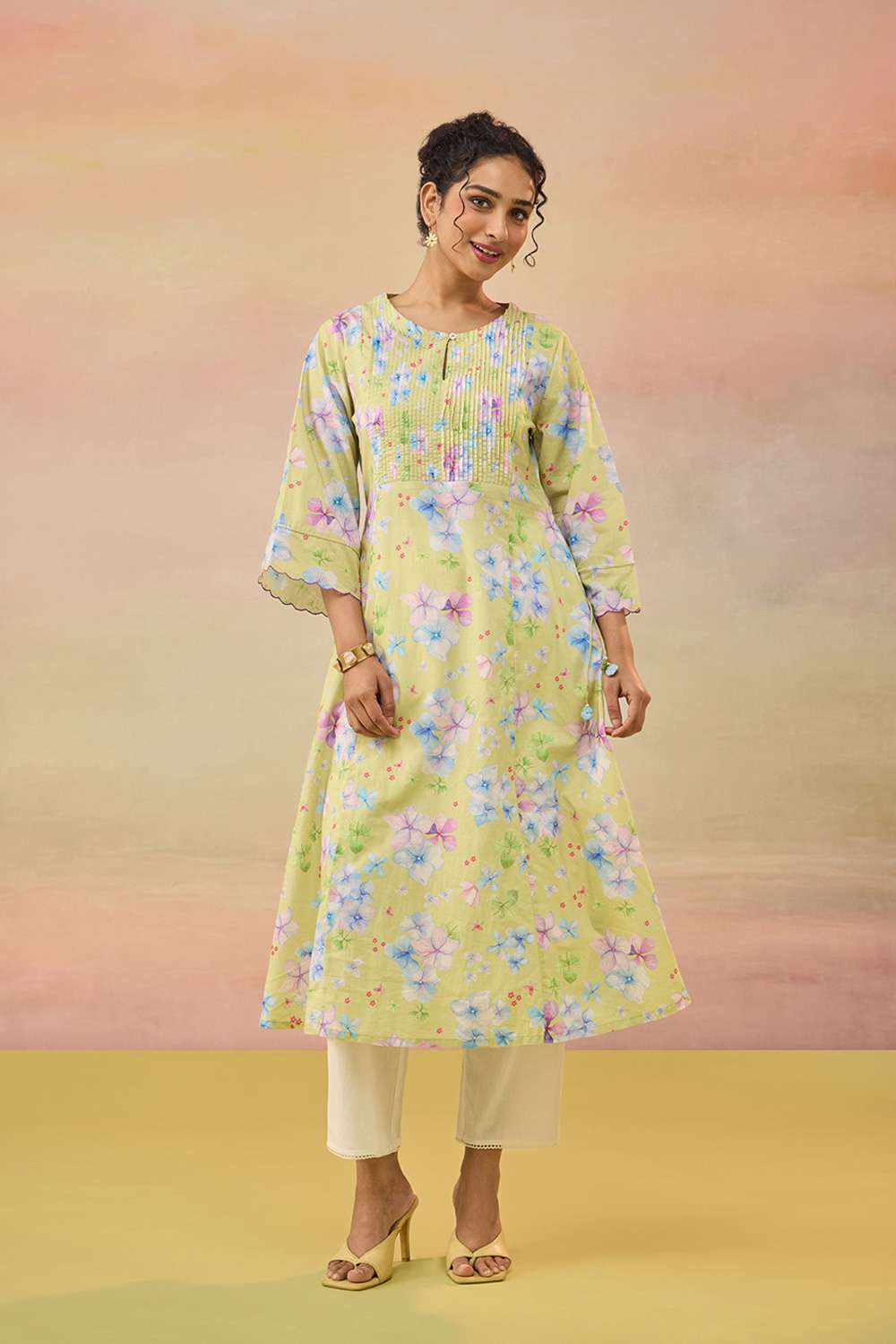 Green Printed Pure Cotton Kurta image number null