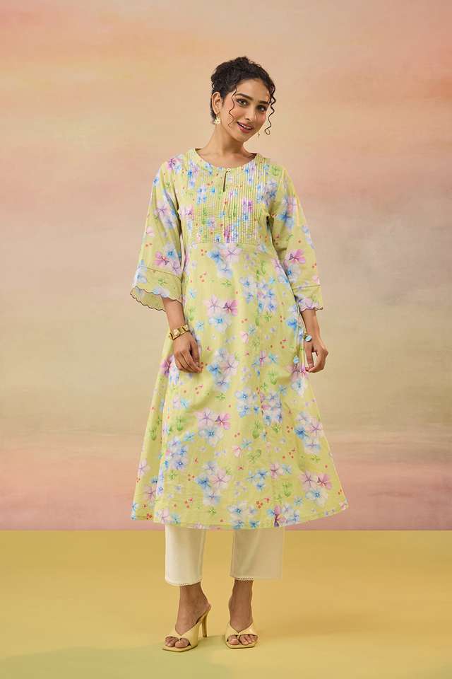 Green Printed Pure Cotton Kurta image number