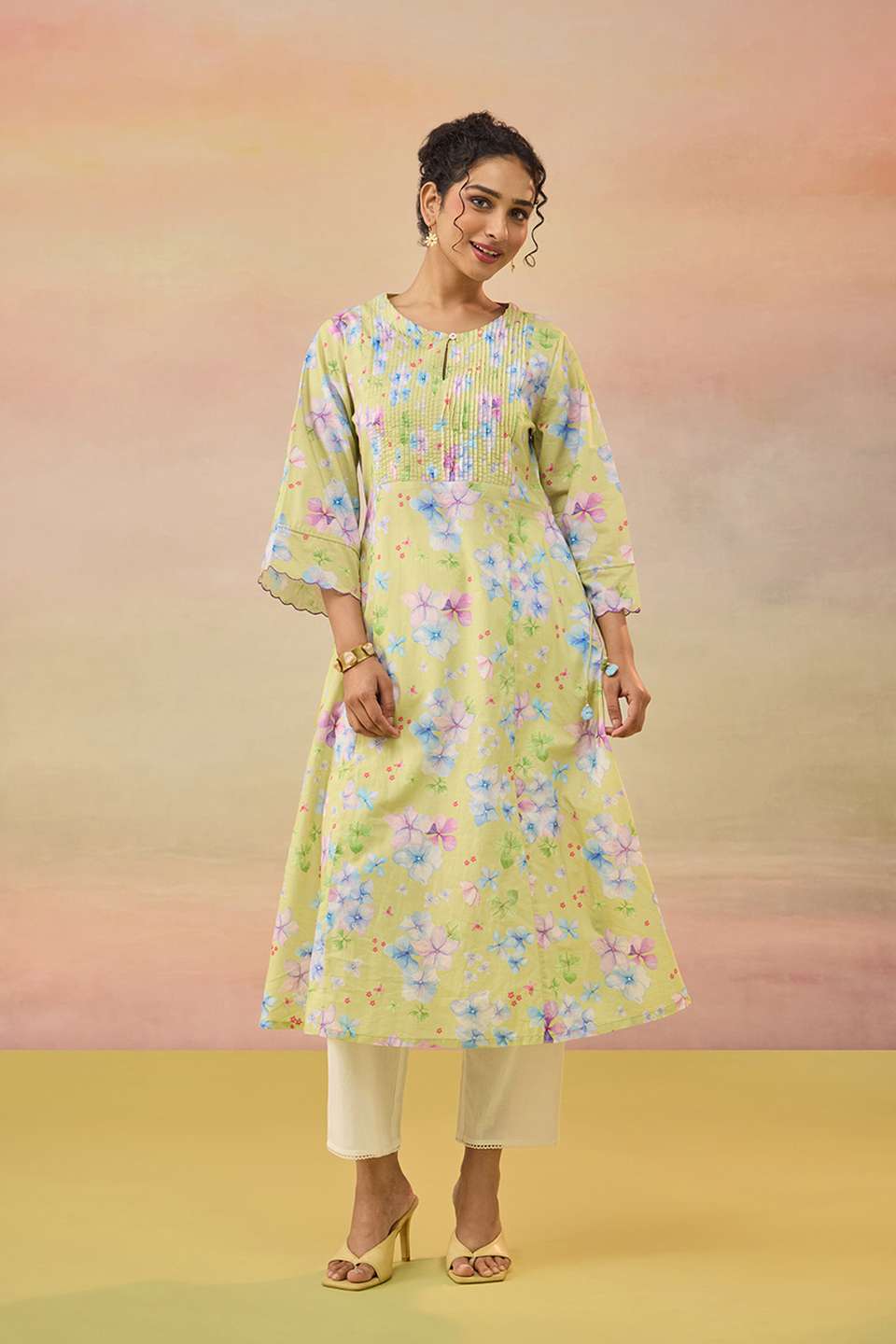 Green Printed Pure Cotton Kurta