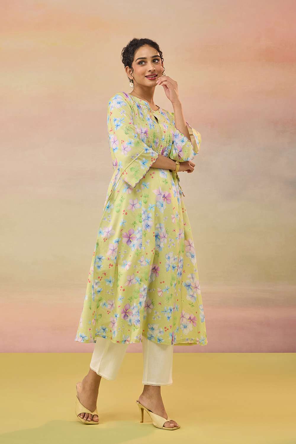 Green Printed Pure Cotton Kurta image number null