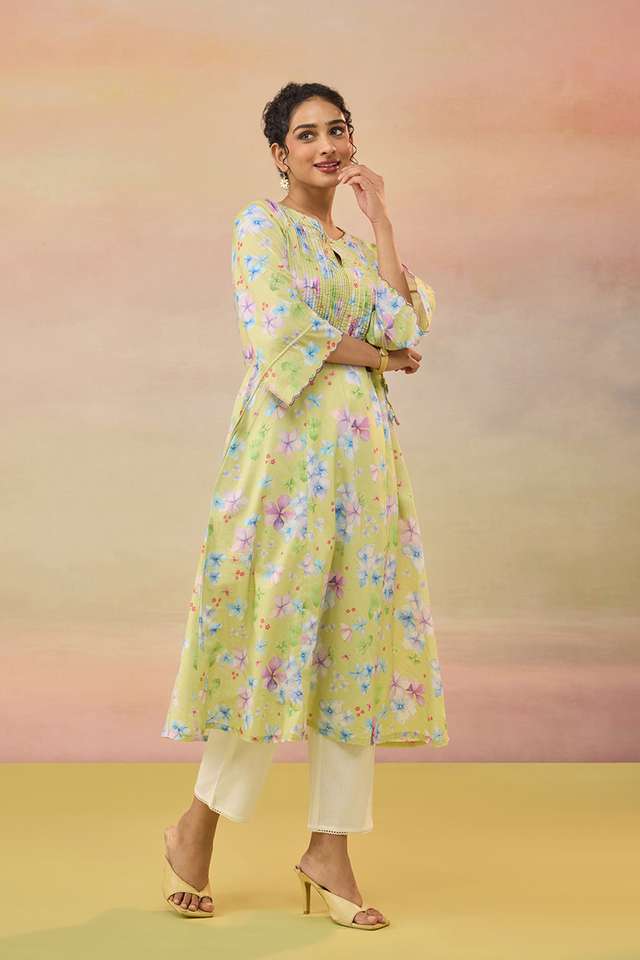 Green Printed Pure Cotton Kurta thumbnail image number null