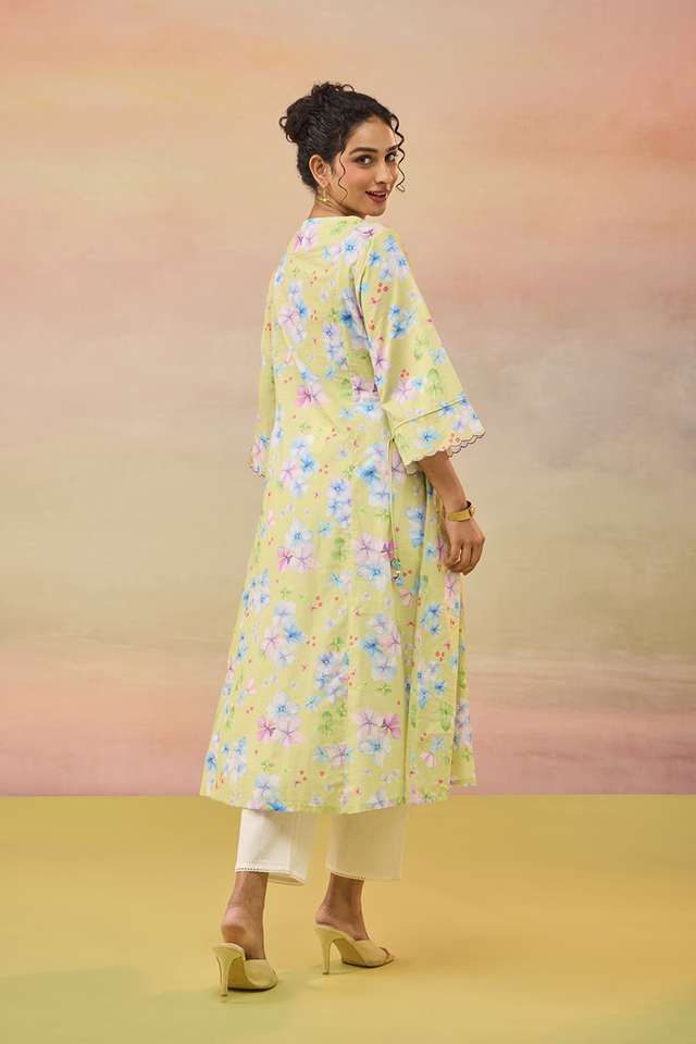 Green Printed Pure Cotton Kurta thumbnail image number null