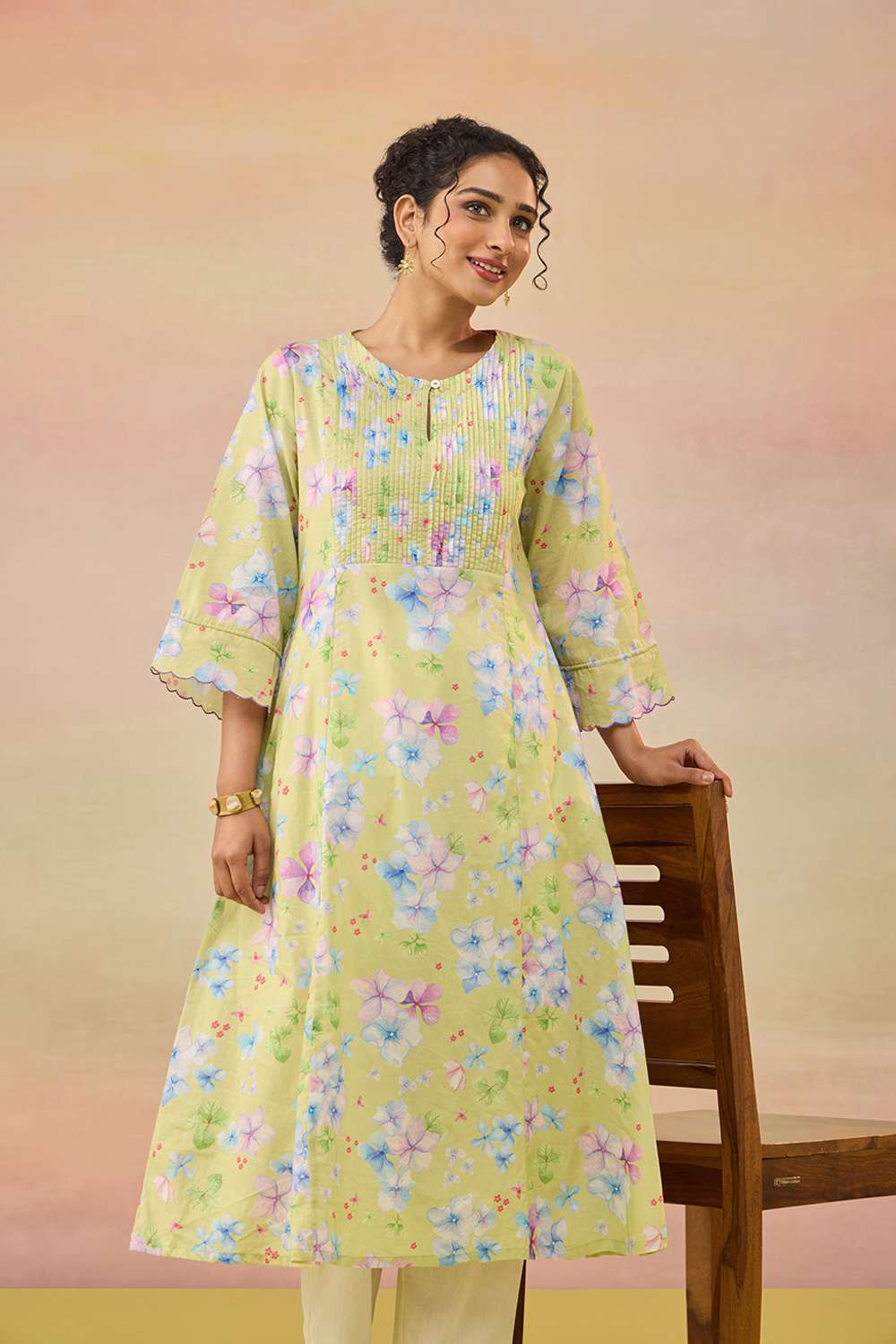 Green Printed Pure Cotton Kurta image number null