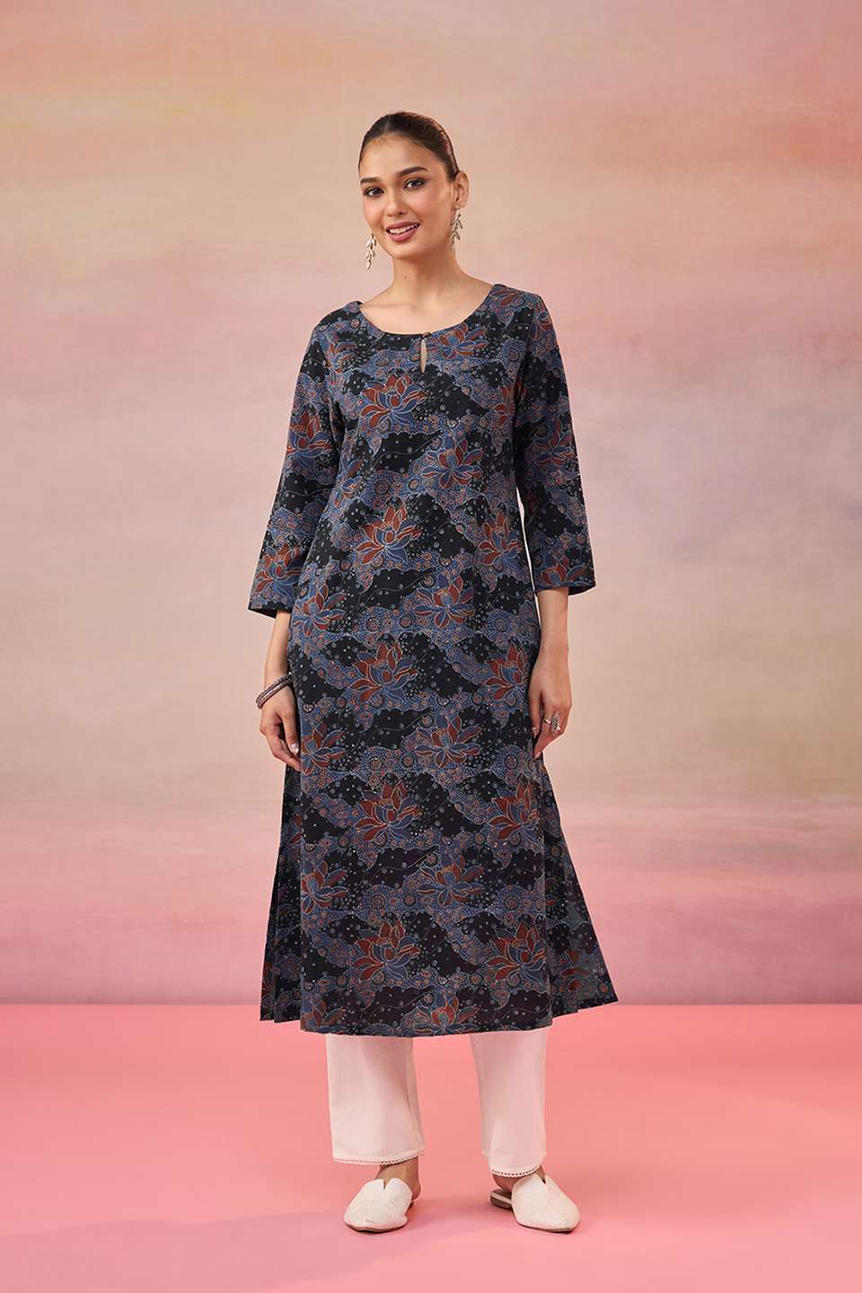 Black Pure Cotton Ajrakh Kurta