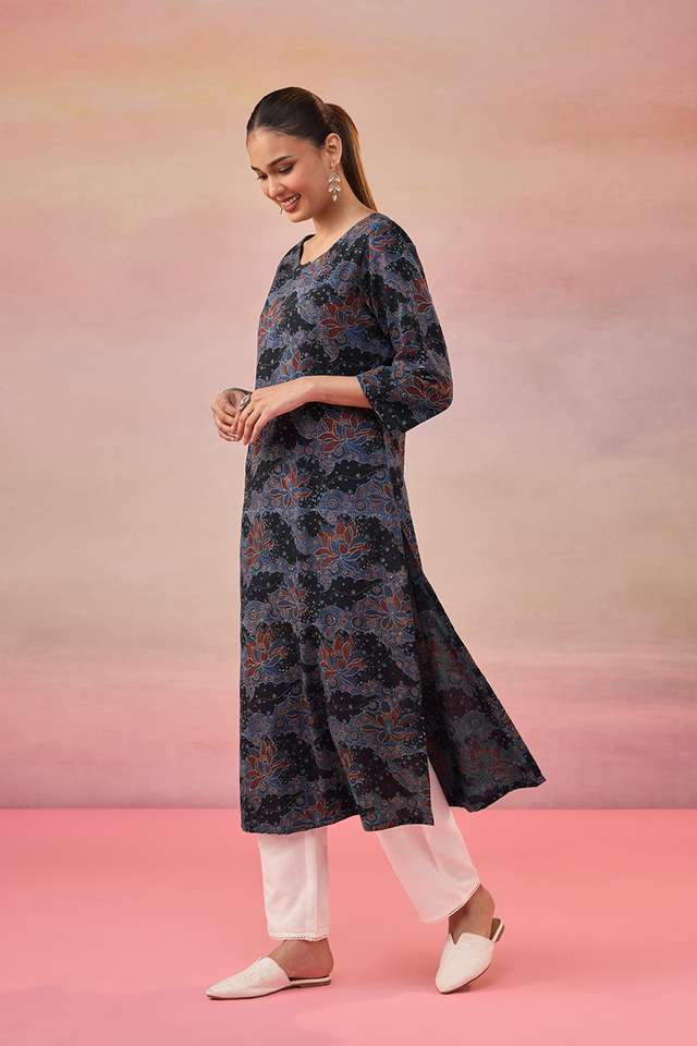 Black Pure Cotton Ajrakh Kurta thumbnail image number null