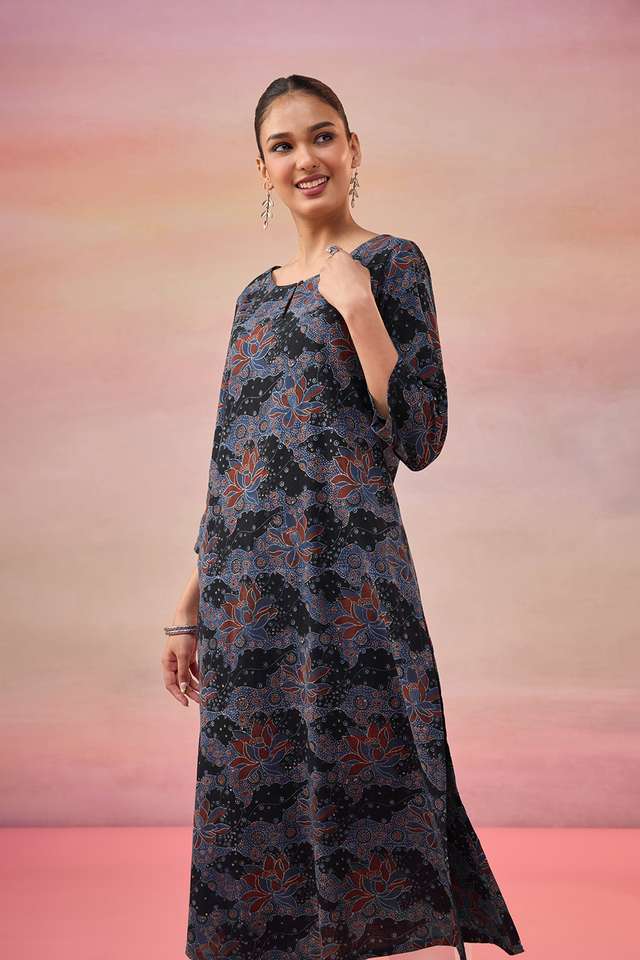 Black Pure Cotton Ajrakh Kurta thumbnail image number null