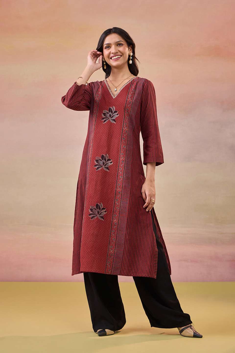 Red Pure Cotton Ajrakh Kurta
