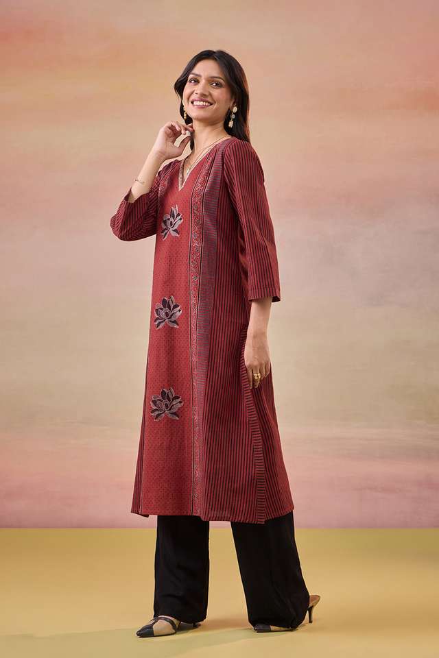 Red Pure Cotton Ajrakh Kurta thumbnail image number null