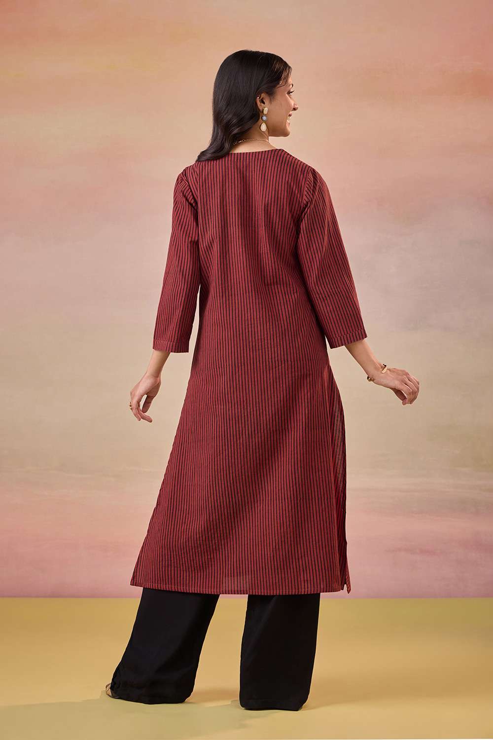 Red Pure Cotton Ajrakh Kurta image number null