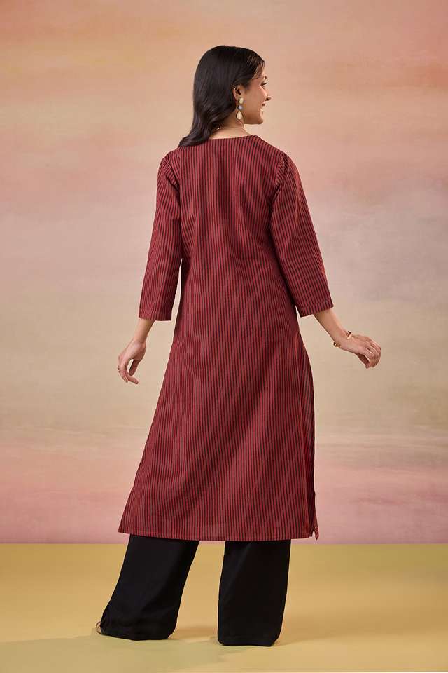 Red Pure Cotton Ajrakh Kurta thumbnail image number null