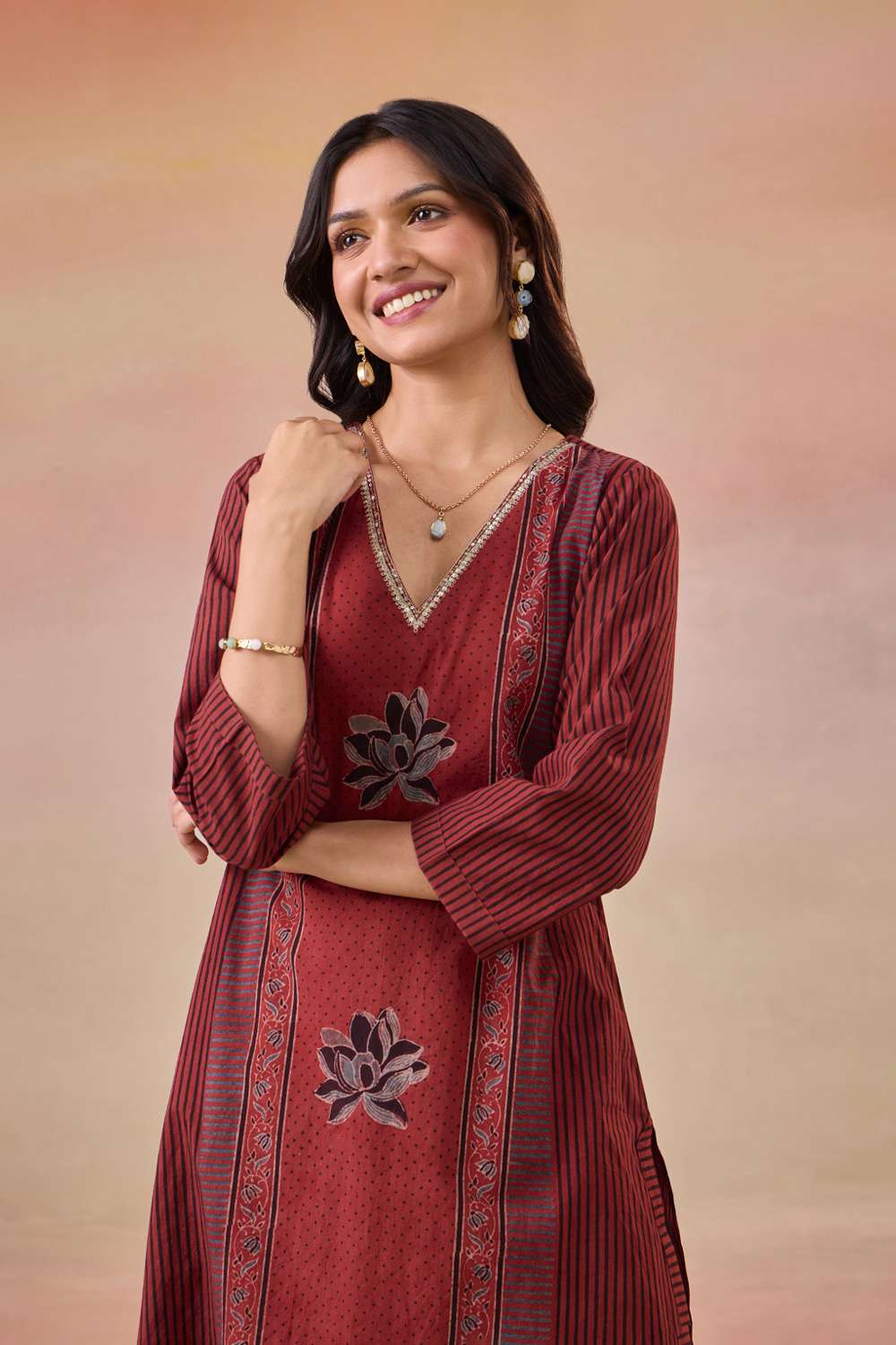 Red Pure Cotton Ajrakh Kurta image number null