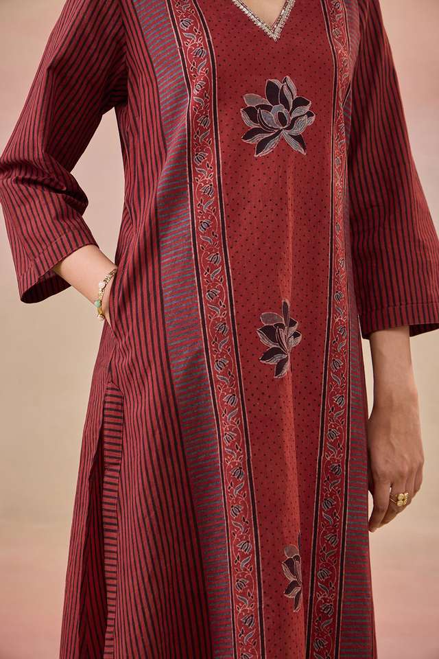 Red Pure Cotton Ajrakh Kurta thumbnail image number null