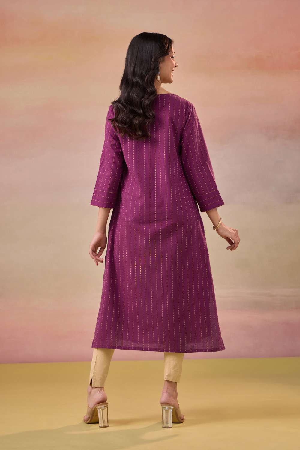 Purple Pure Cotton Embroidered Kurta image number null