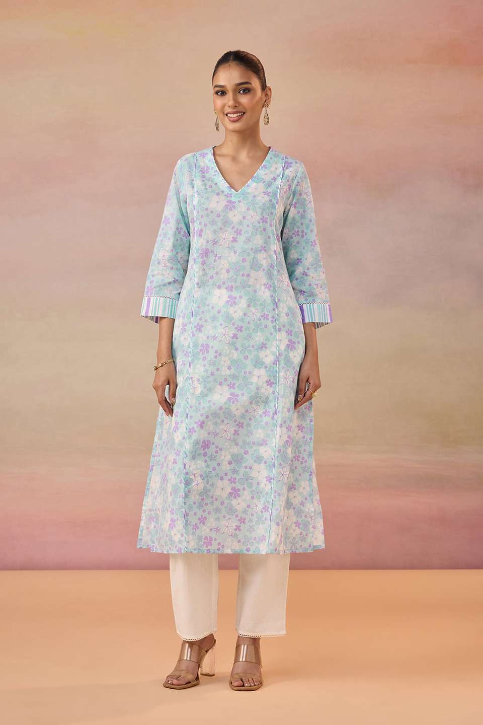 Blue Screen Printed  Pure Cotton Kurta