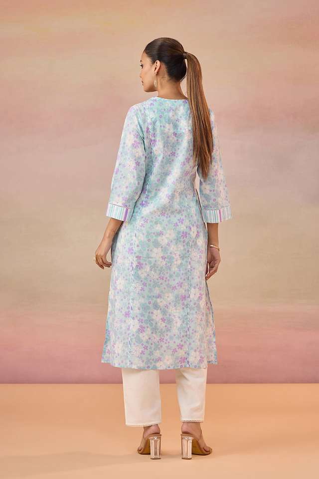 Blue Screen Printed  Pure Cotton Kurta thumbnail image number null