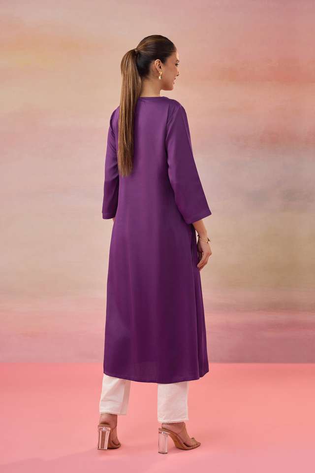 Purple Pure Viscose Embroidered Kurta thumbnail image number null