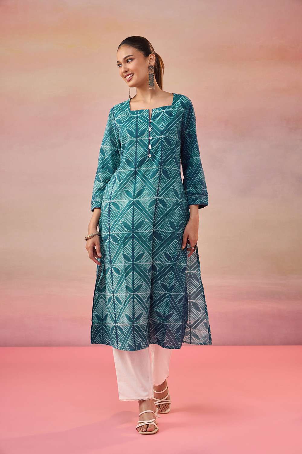 Blue Pure Cotton Tie & Dye Shibori Kurta image number null