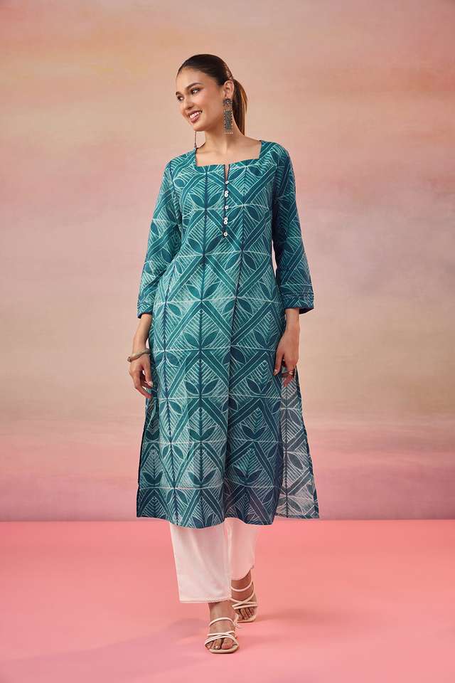Blue Pure Cotton Tie & Dye Shibori Kurta image number