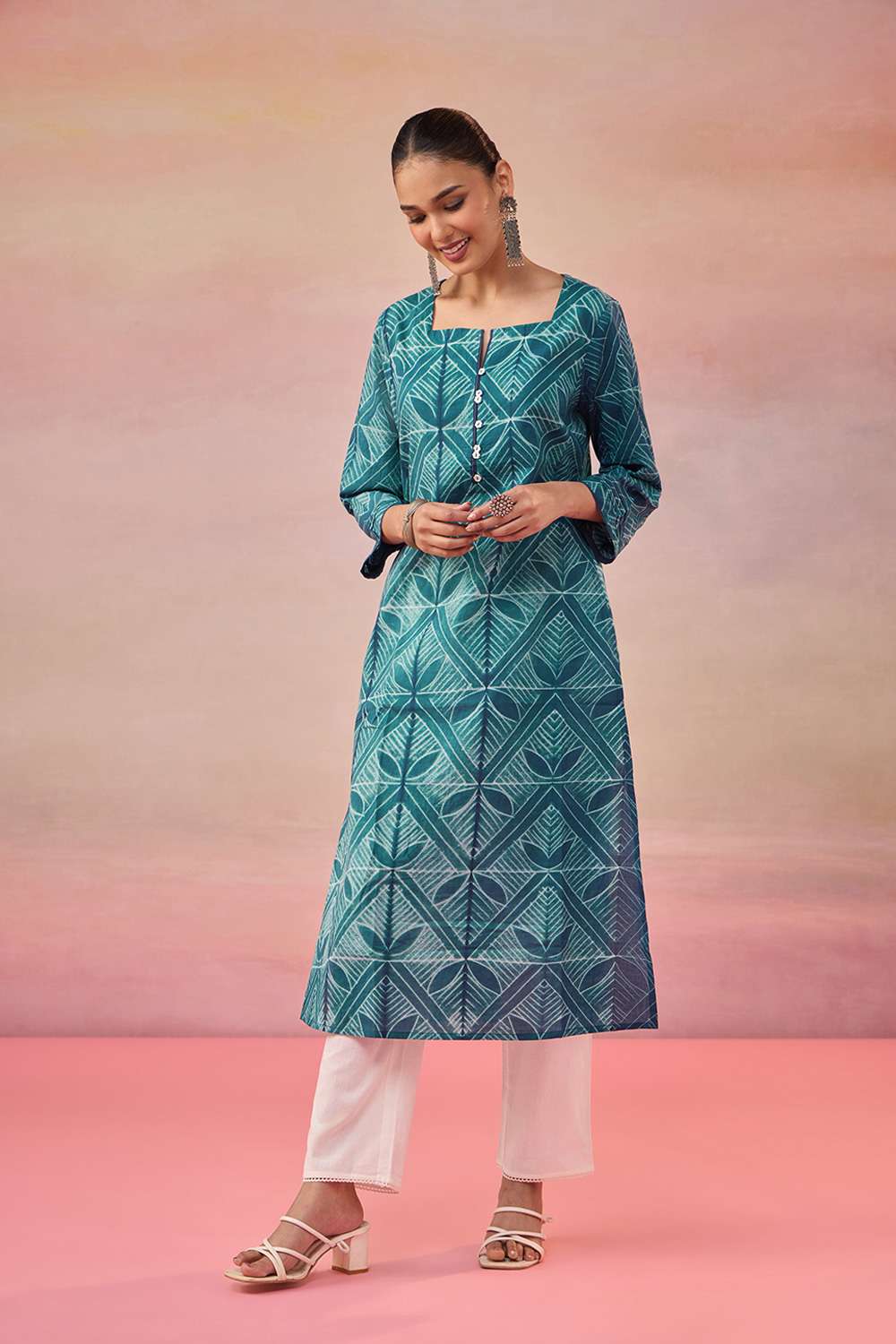 Blue Pure Cotton Tie & Dye Shibori Kurta image number null