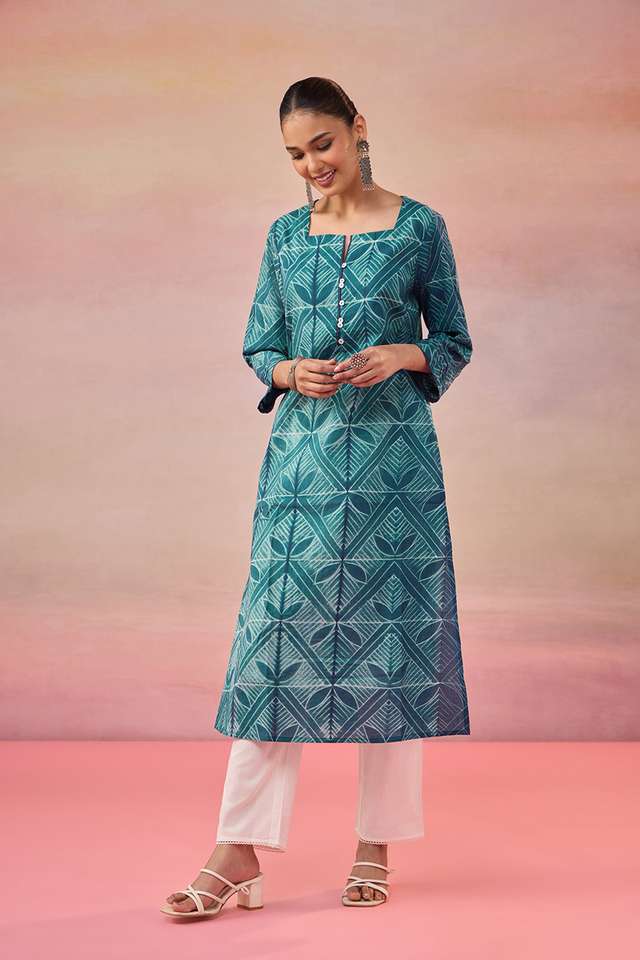 Blue Pure Cotton Tie & Dye Shibori Kurta thumbnail image number null