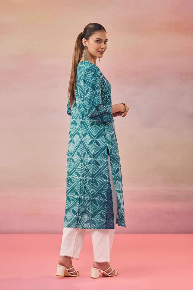 Blue Pure Cotton Tie & Dye Shibori Kurta thumbnail image number null